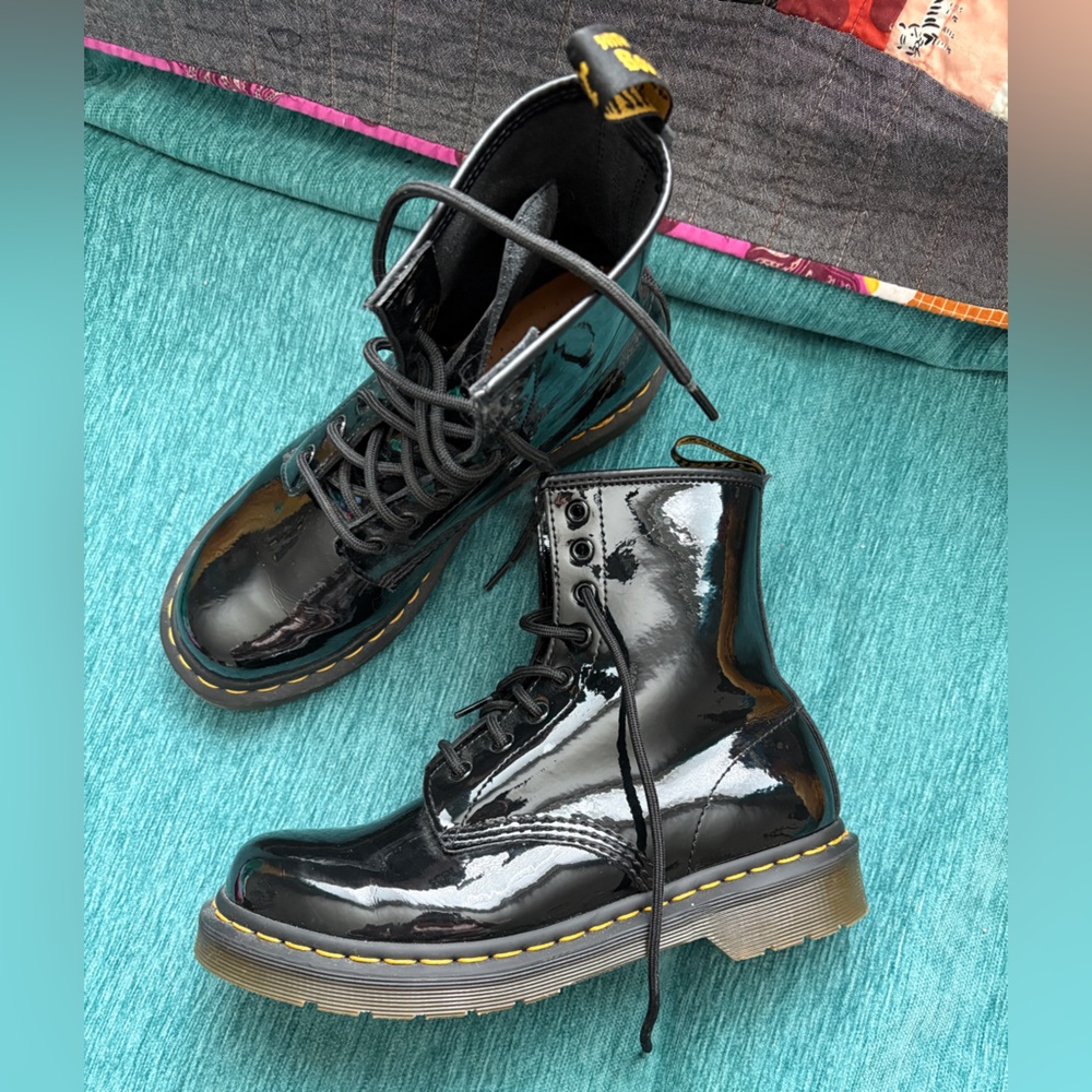 Black patent leather Doc Martens 1460 boots